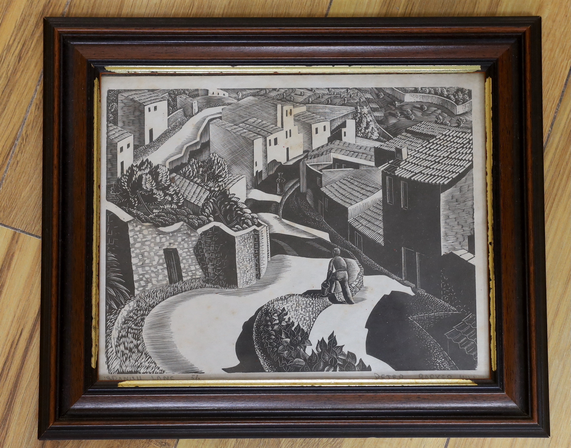Peter Barker-Mill (1908-1994), wood engraving, Spanish lane, limited edition 5 of 30, signed, 24 x 19cm